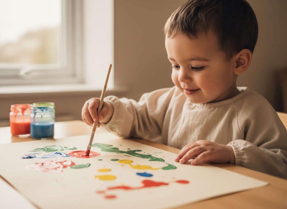 A child painting at an early years creative station