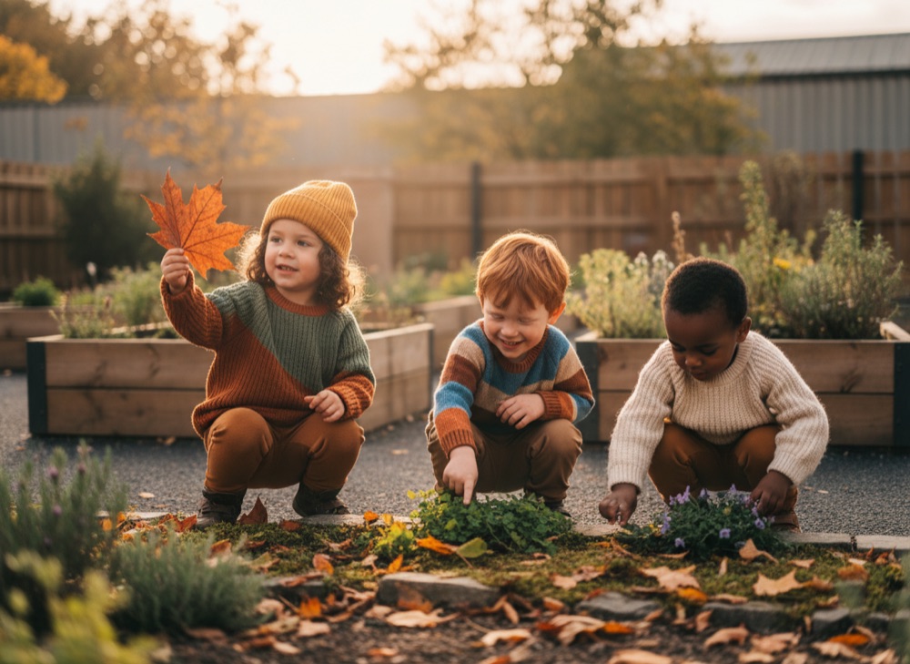 Children exploring a sensory garden area