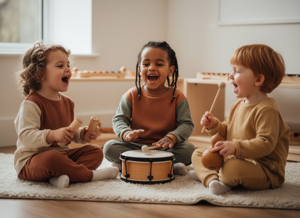 Children playing percussion instruments together